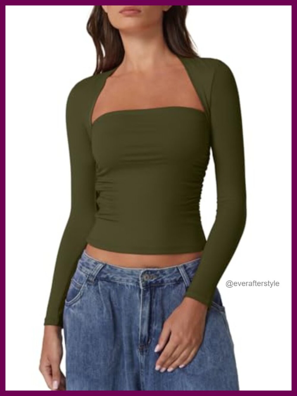 Long Sleeve Square Neck Slim Fit Crop Top Casual Fall Shirt